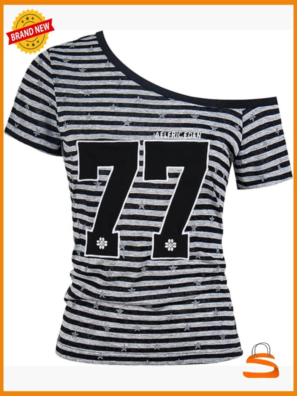 Off Shoulder Stripe Tee with Short Sleeves Y2K Summer Top